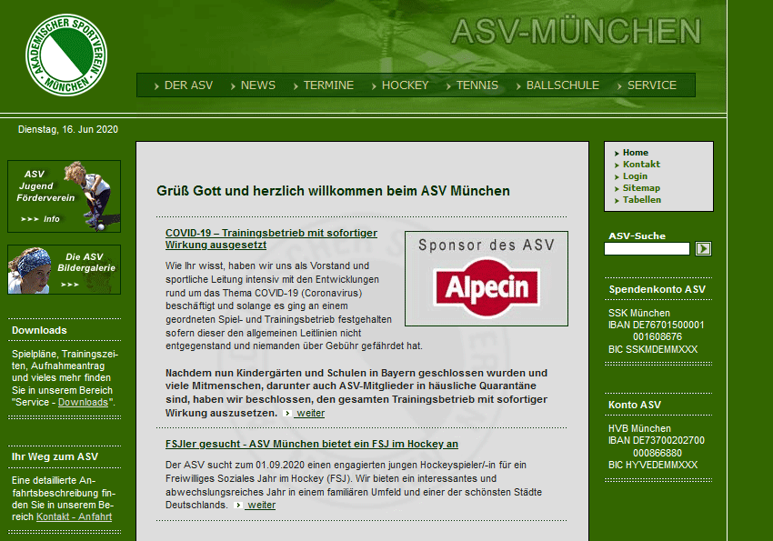 Die alte Website des ASV aus dem Jahr 2005.